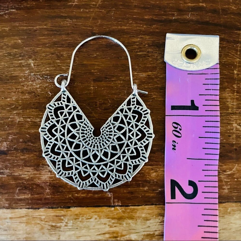 Silver Basketweave Hoop Earrings - Picture 7 of 10